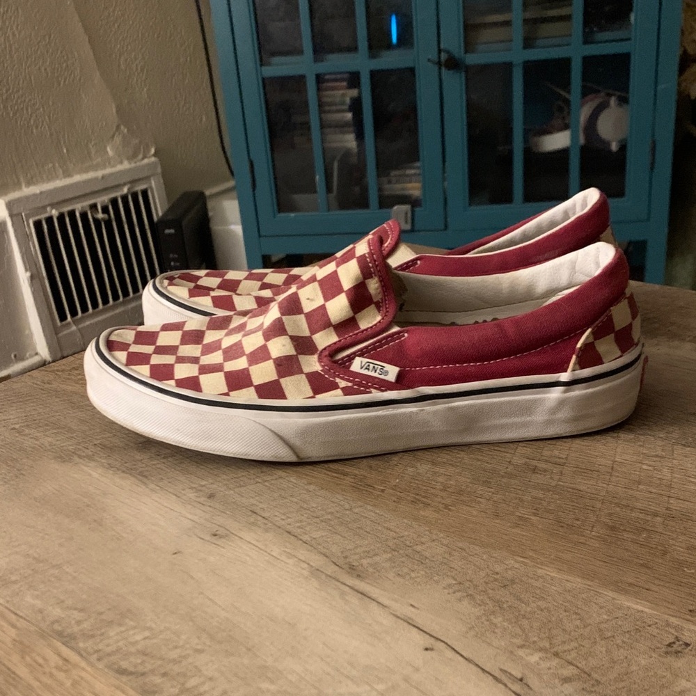 Vans red and white Checkered Slip-Ons